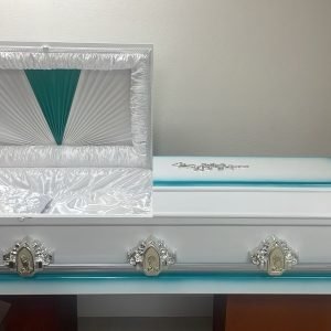 Tranquil Grace Casket – A Peaceful Farewell in Emerald & White