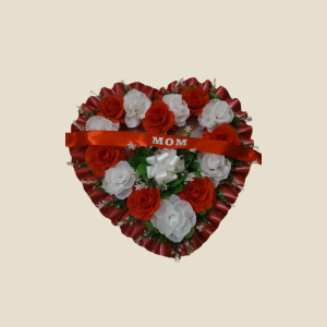 MOM Heart-Shaped Red & White Floral Wreath