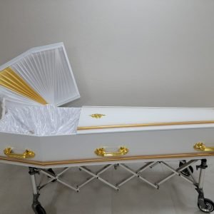 Eternal Light Coffin – A Pure Farewell in White and Gold