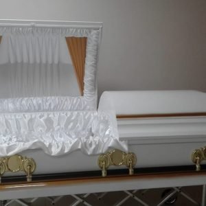 Celestial Grace Oval-Top Casket – A Divine Tribute in White & Gold