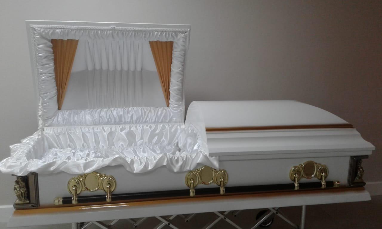 Celestial Grace Oval-Top Casket – A Divine Tribute in White & Gold